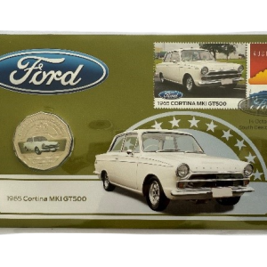 1965 Ford Cortina MKI GT500 coin with stamp