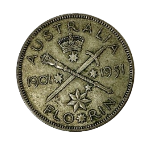 1951 – Georgivs VI Fiftieth Anniversary of Federation –  Australia Silver Florin