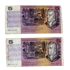 1967 Australian old $5 bank notes