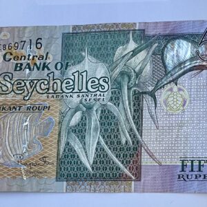 2011 Seychelles 50 Rupees Banknote. Serial Number: AE869716