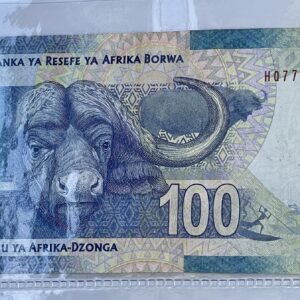 South African GOVERNOR 100 Rand Banknote. Serial Number: HQ7704127D