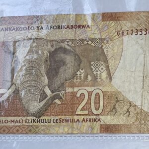 South African GOVERNOR 20 Rand Banknote. Serial Number: GH7233364B
